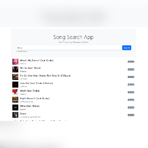 Example search term 'Drake' used and the matching songs are shown.